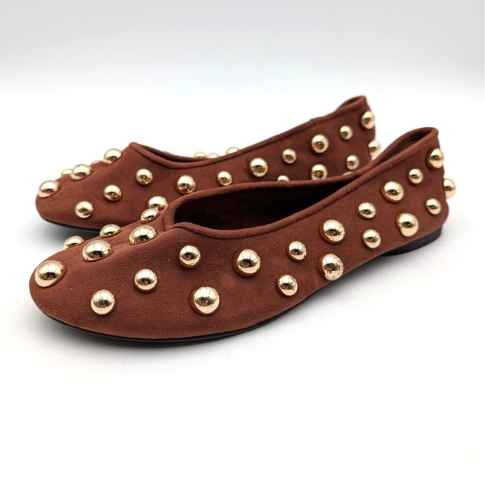 Abound Susie Studded Ballet Flat Shoes Round Toe Women's Brown Size US8M EU38.5